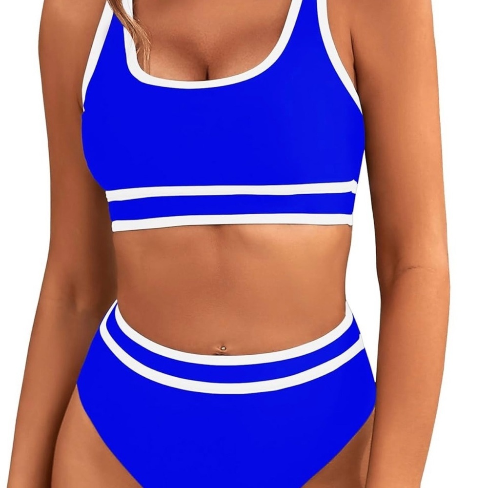 Blue and White Athletic Bikini - Picture 1 of 12